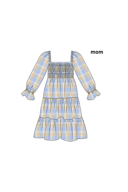 The Smocked Flamingo Apparel & Accessories Pre-Order Smocked Blue and Orange Plaid Mom Dress