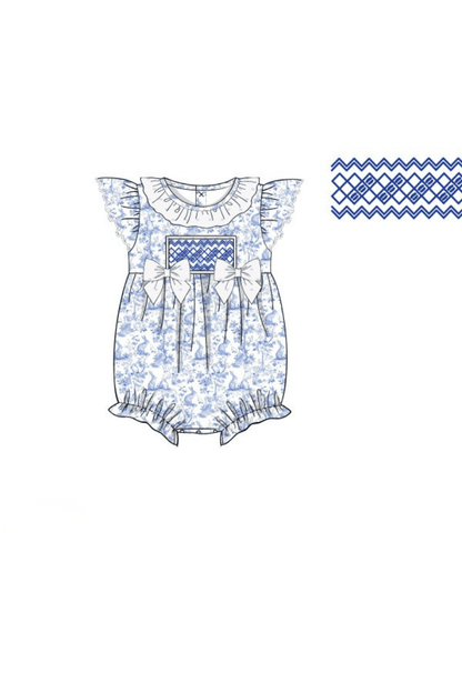 The Smocked Flamingo Apparel & Accessories Pre-Order Smocked Blue Bunny Toile Bubble