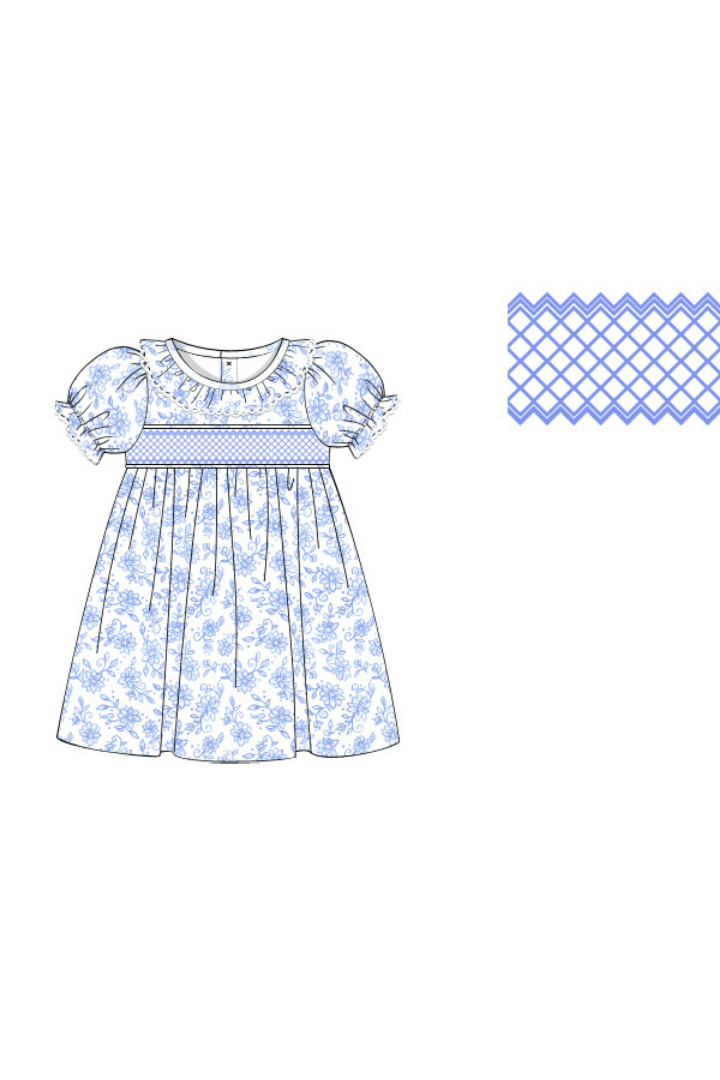 The Smocked Flamingo Apparel & Accessories Pre-Order Smocked Blue Floral Heirloom Dress