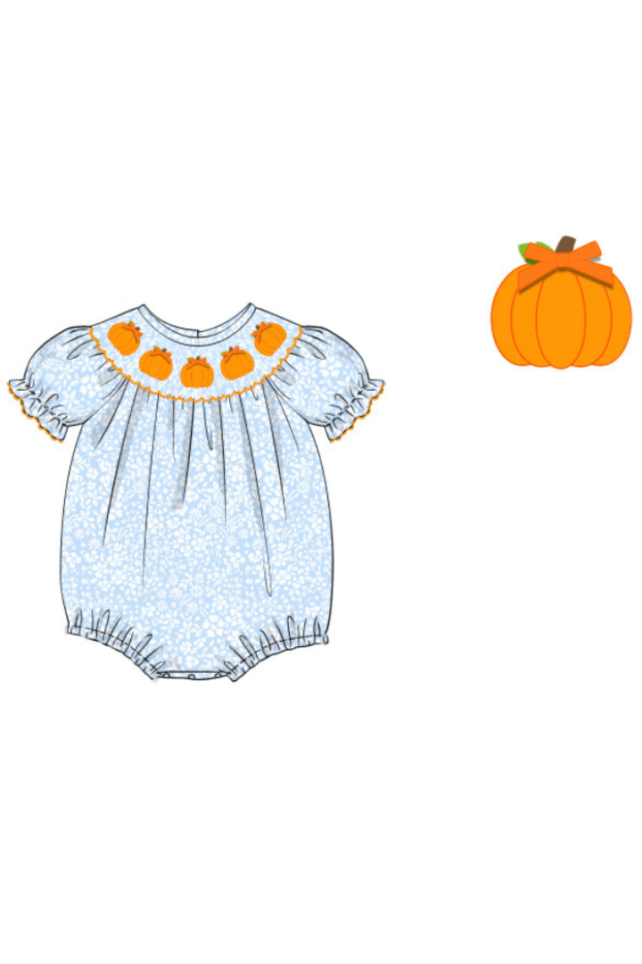 The Smocked Flamingo Apparel & Accessories Pre-Order Smocked Blue Floral Pumpkin Bubble