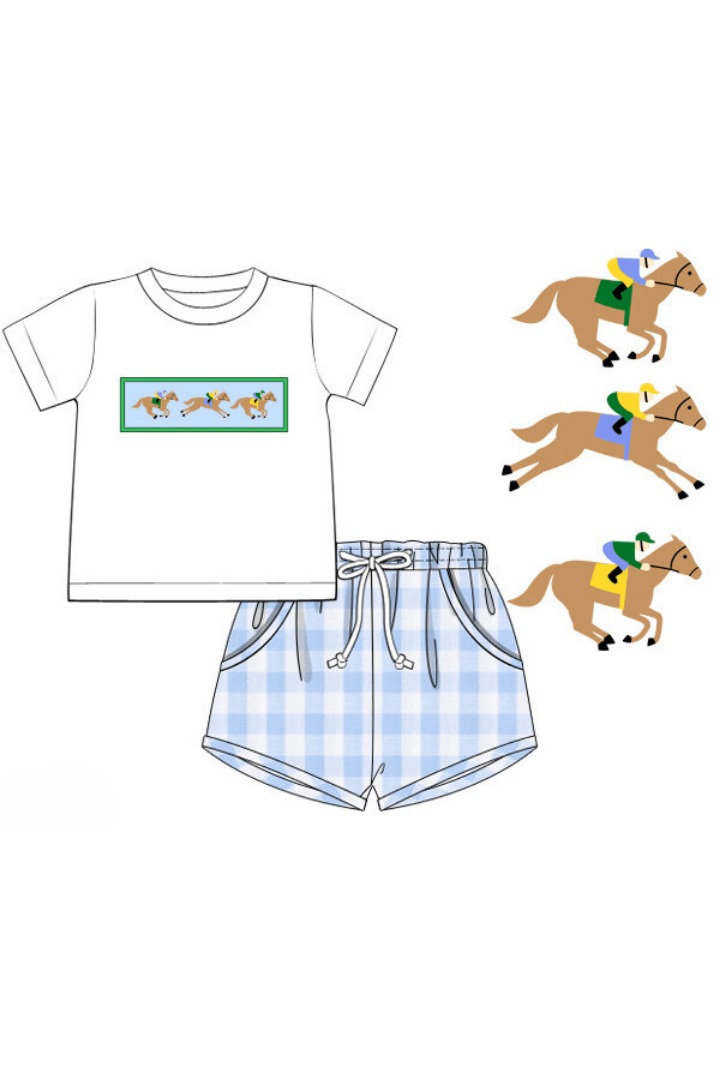 The Smocked Flamingo Apparel & Accessories Pre-Order Smocked Blue Gingham Derby Short Set