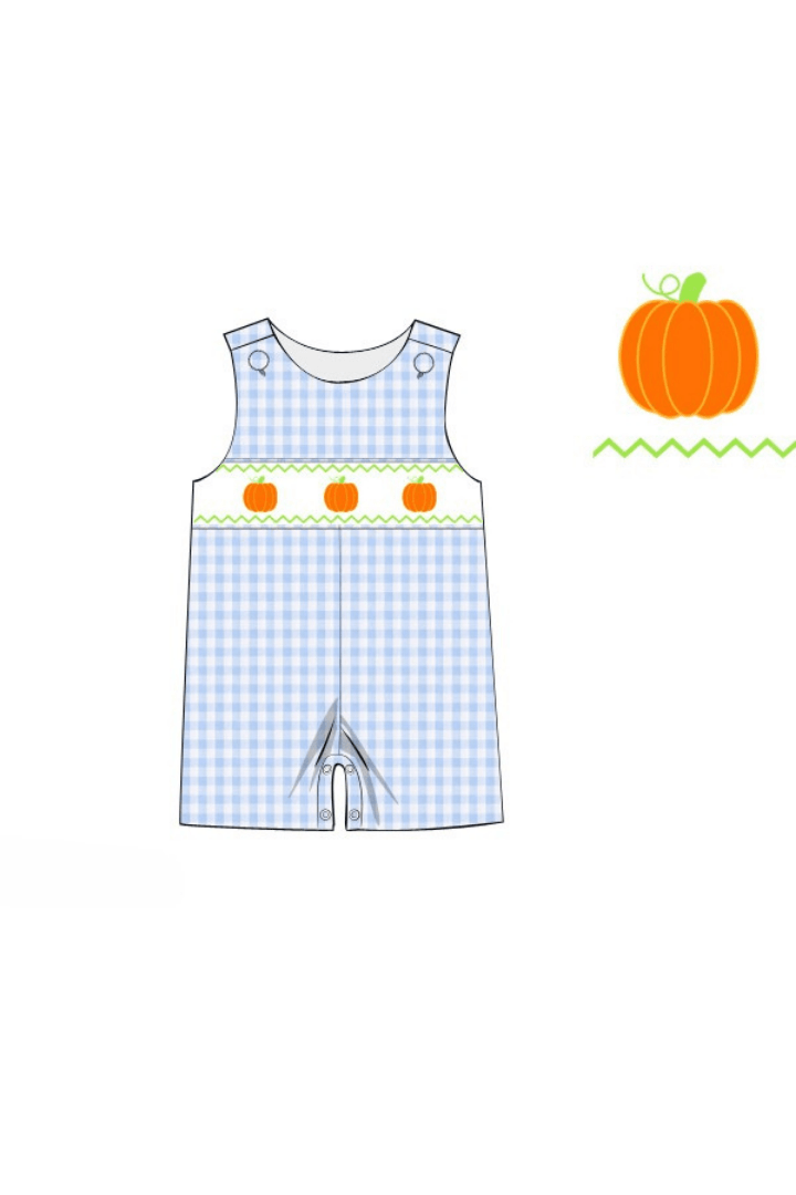The Smocked Flamingo Apparel & Accessories Pre-Order Smocked Blue Gingham Pumpkin Jon Jon