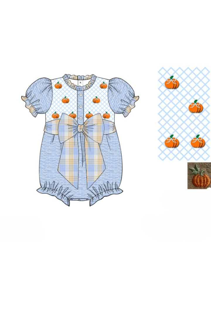The Smocked Flamingo Apparel & Accessories Pre-Order Smocked Blue Plaid Bullion Bow Bubble