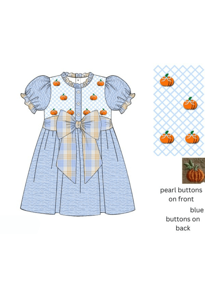The Smocked Flamingo Apparel & Accessories Pre-Order Smocked Blue Plaid Bullion Bow Dress