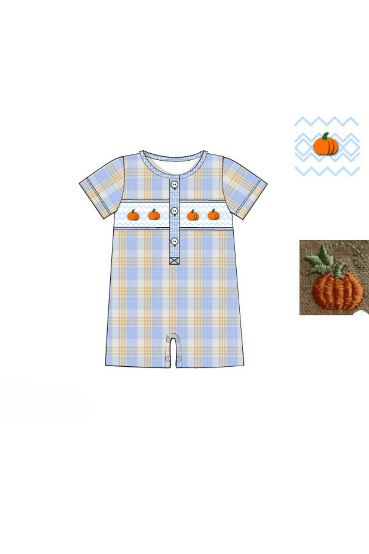 The Smocked Flamingo Apparel & Accessories Pre-Order Smocked Blue Plaid Bullion Romper