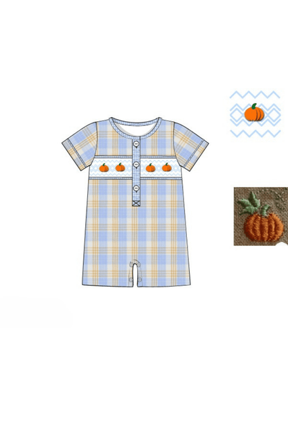 The Smocked Flamingo Apparel & Accessories Pre-Order Smocked Blue Plaid Bullion Romper
