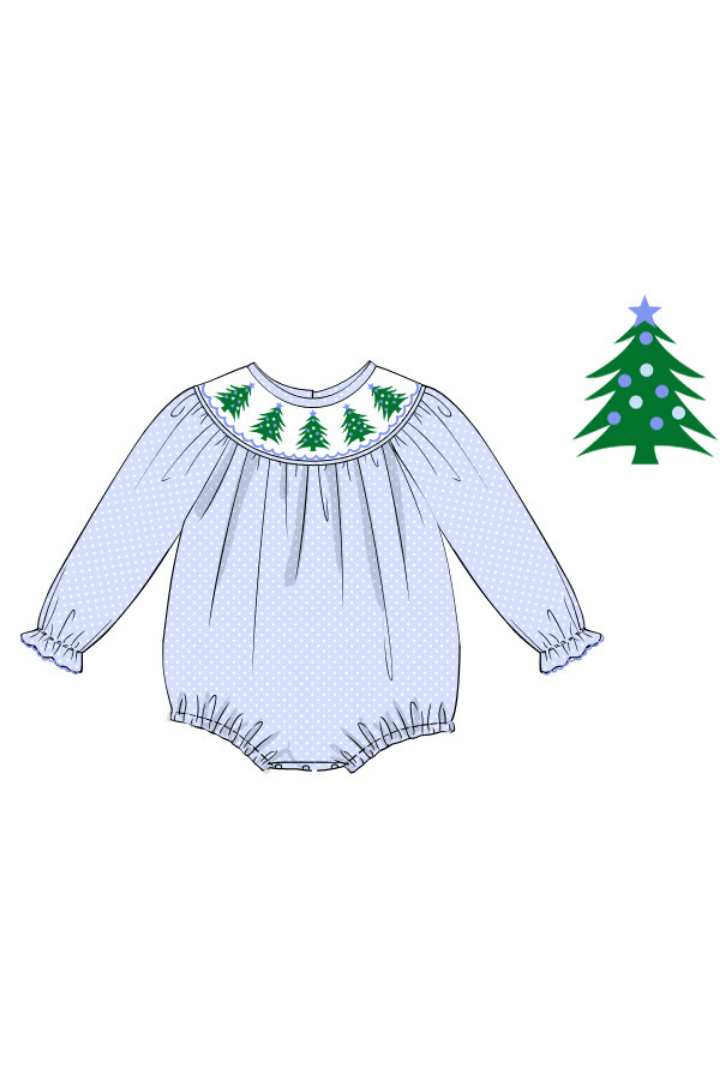 The Smocked Flamingo Apparel & Accessories Pre-Order Smocked Blue Polka Dot Christmas Tree bubble