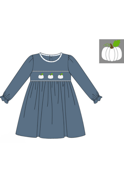 The Smocked Flamingo Apparel & Accessories Pre-Order Smocked Blue Stone Pumpkin Dress