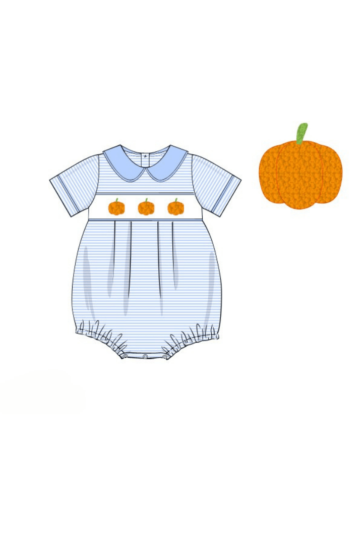 The Smocked Flamingo Apparel & Accessories Pre-Order Smocked Blue Stripe Pumpkin Bubble