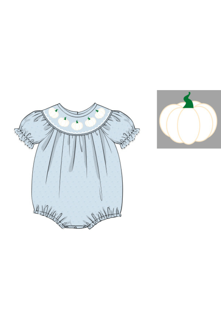 The Smocked Flamingo Apparel & Accessories Pre-Order Smocked Blue Swiss Dot Pumpkin Bubble