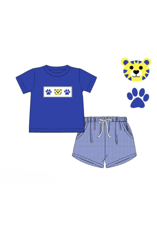 The Smocked Flamingo Apparel & Accessories Pre-Order Smocked Blue Tiger Short Set