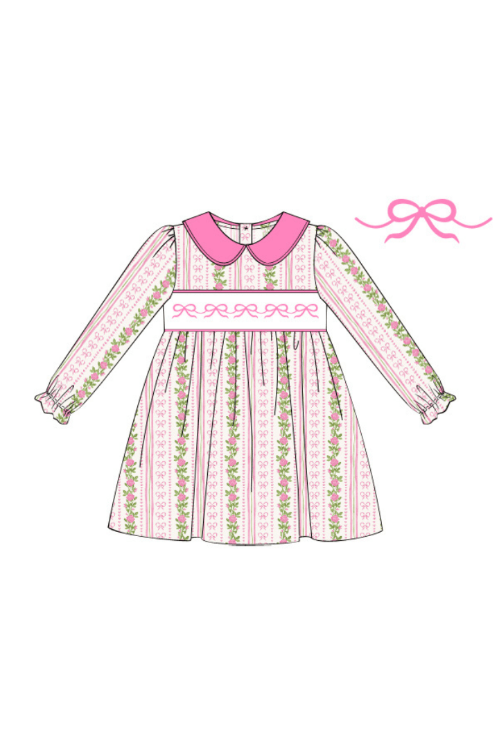 The Smocked Flamingo Apparel & Accessories Pre-Order Smocked Bow Fancy Floral Dress