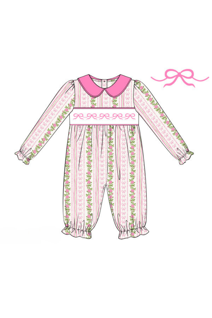 The Smocked Flamingo Apparel & Accessories Pre-Order Smocked Bow Fancy Floral Romper