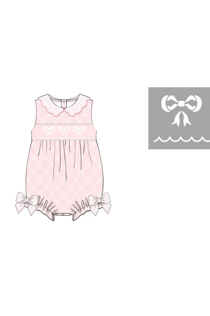 The Smocked Flamingo Apparel & Accessories Pre-Order Smocked Bow Pink trellis Knit Bubble