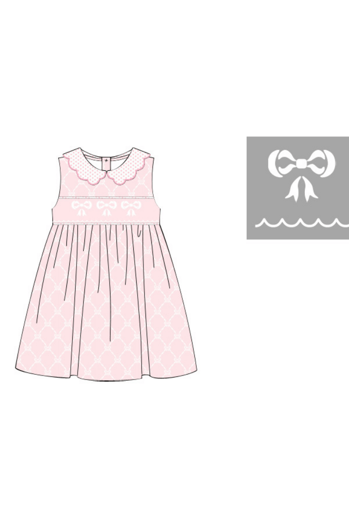 The Smocked Flamingo Apparel & Accessories Pre-Order Smocked Bow Pink trellis Knit Dress