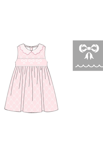 The Smocked Flamingo Apparel & Accessories Pre-Order Smocked Bow Pink trellis Knit Dress