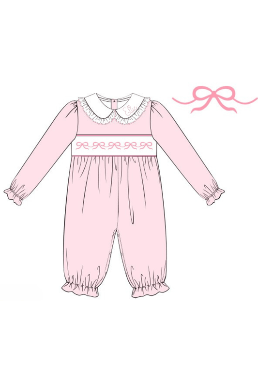 The Smocked Flamingo Apparel & Accessories Pre-Order Smocked Bows Pink Knit Romper