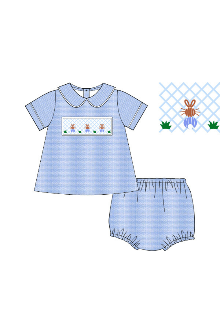 The Smocked Flamingo Apparel & Accessories Pre-Order Smocked Bullion Bunny Diaper Set