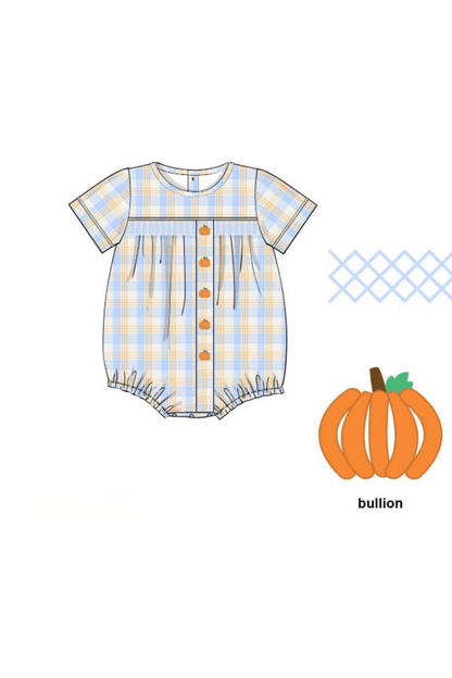 The Smocked Flamingo Apparel & Accessories Pre-Order Smocked Bullion Pumpkin Blue and Orange Bubble