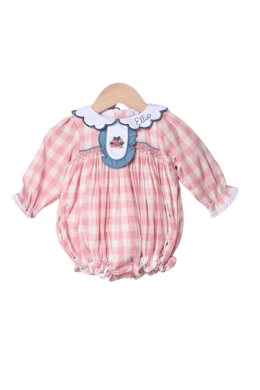The Smocked Flamingo Apparel & Accessories Pre-Order Smocked Bullion Turkey Pink Linen Gingham Ruffle Bubble