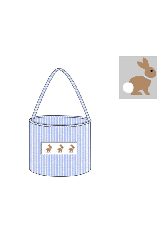 The Smocked Flamingo Apparel & Accessories Pre-Order Smocked Bunny Blue Seersucker Easter Basket