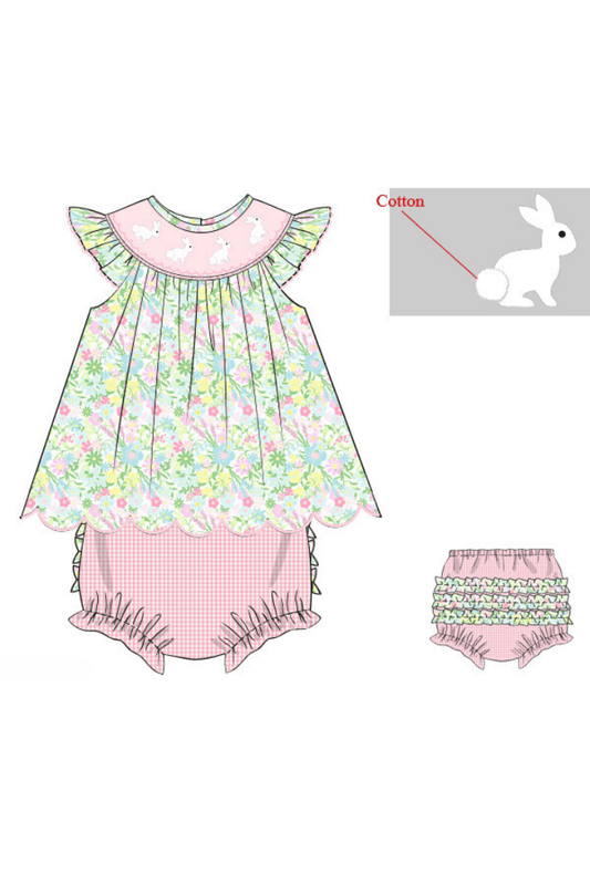 The Smocked Flamingo Apparel & Accessories Pre-Order Smocked Bunny Ellie Floral Bloomer Set