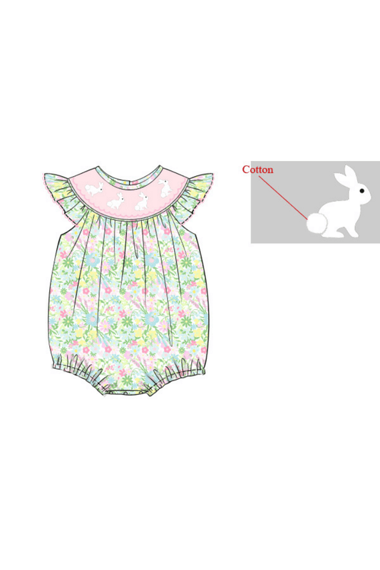 The Smocked Flamingo Apparel & Accessories Pre-Order Smocked Bunny Ellie Floral Bubble