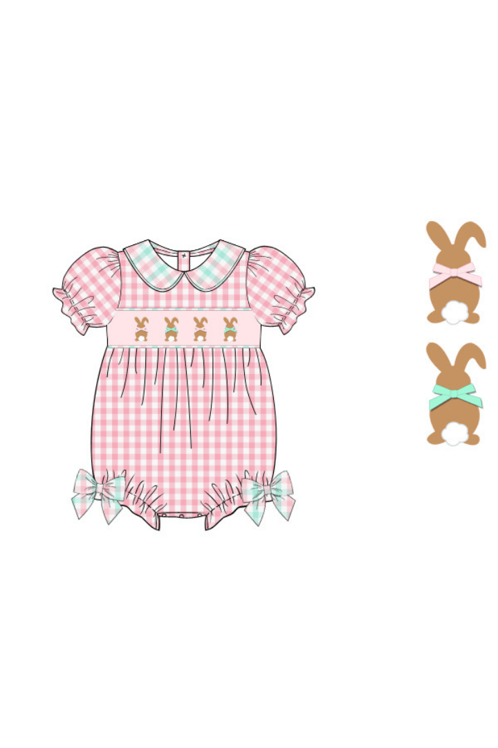 The Smocked Flamingo Apparel & Accessories Pre-Order Smocked Bunny Pink Gingham Bubble