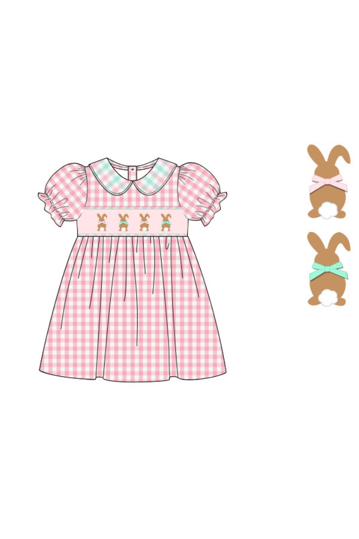 The Smocked Flamingo Apparel & Accessories Pre-Order Smocked Bunny Pink Gingham Dress