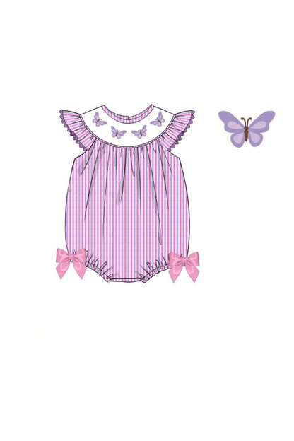 The Smocked Flamingo Apparel & Accessories Pre-Order Smocked Butterfly Lavender and Pink Seersucker Bubble