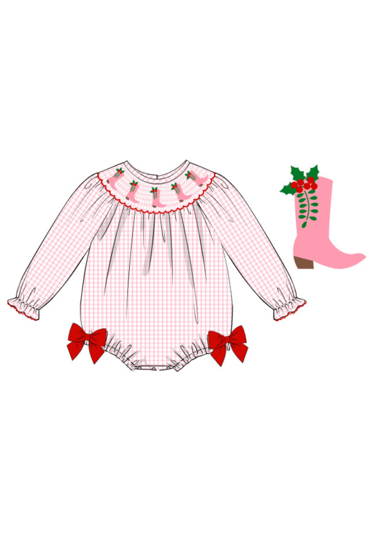 The Smocked Flamingo Apparel & Accessories Pre-Order Smocked Christmas Cowboy Boots Bishop Bubble