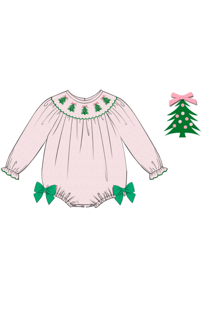 The Smocked Flamingo Apparel & Accessories Pre-Order Smocked Christmas Tree Pink Swiss Bubble