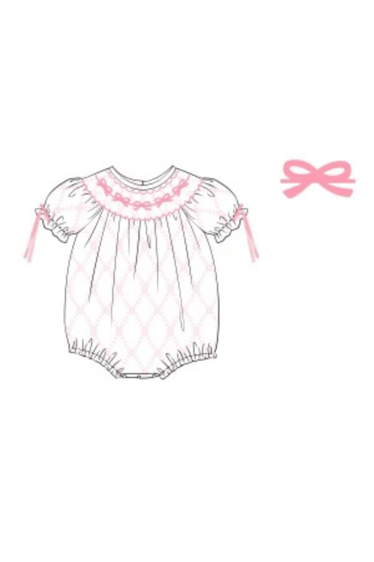 The Smocked Flamingo Apparel & Accessories Pre-Order Smocked Classic Bow Floral Trellis Bubble