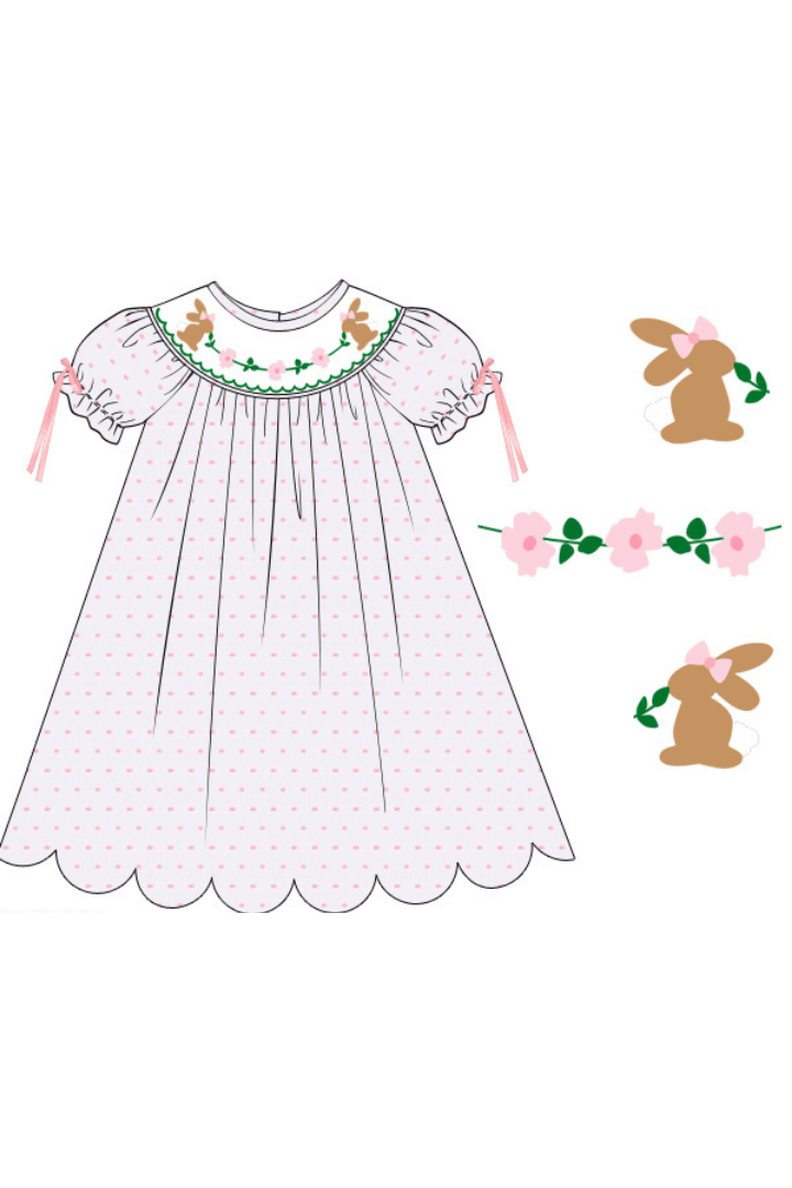 The Smocked Flamingo Apparel & Accessories Pre-Order Smocked Classic Bunny Swiss Dot Dress