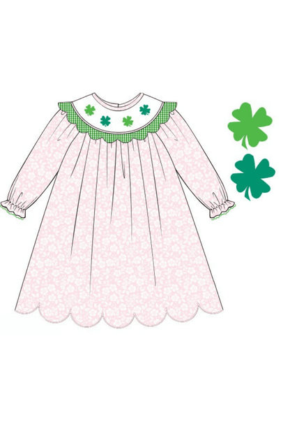 The Smocked Flamingo Apparel & Accessories Pre-Order Smocked Clover Pink Floral Bishop Dress