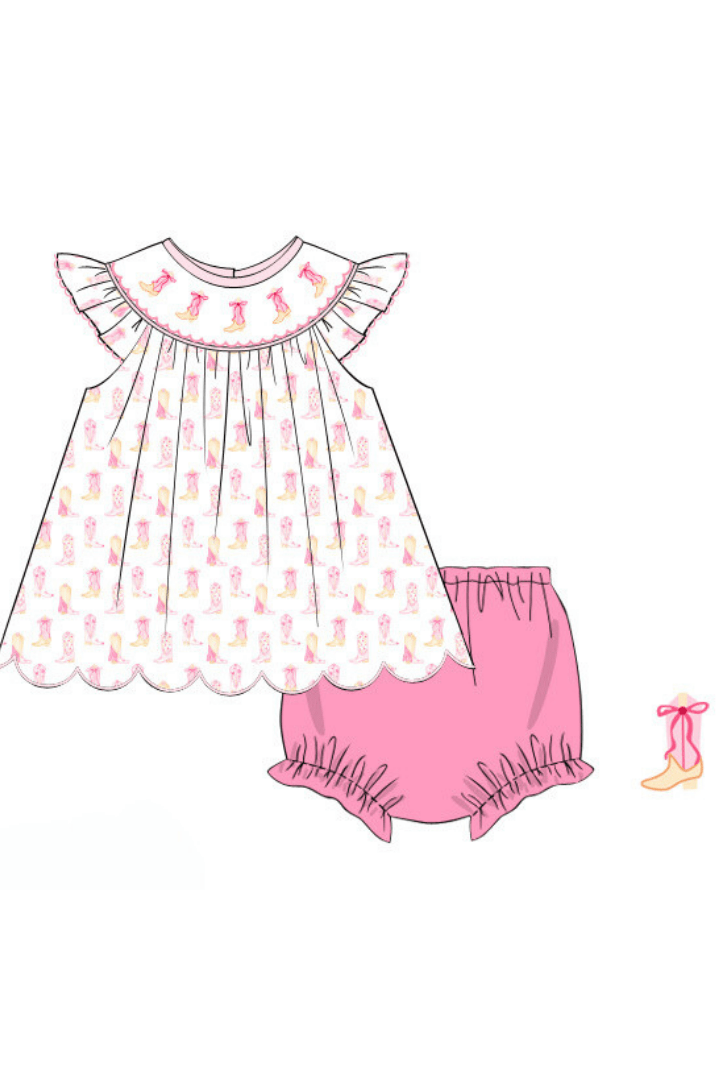 The Smocked Flamingo Apparel & Accessories Pre-Order Smocked Cowgirl Boots Bloomer Set