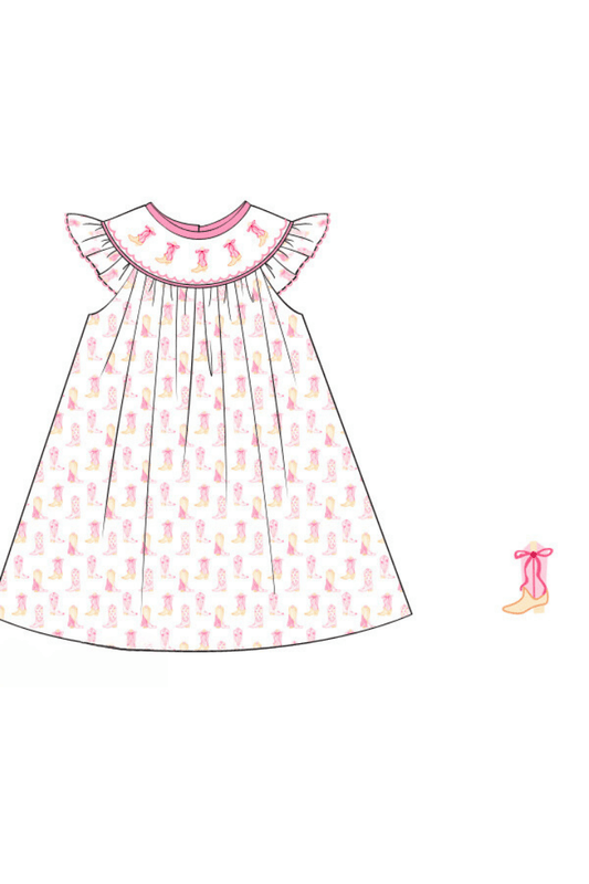 The Smocked Flamingo Apparel & Accessories Pre-Order Smocked Cowgirl Boots Dress