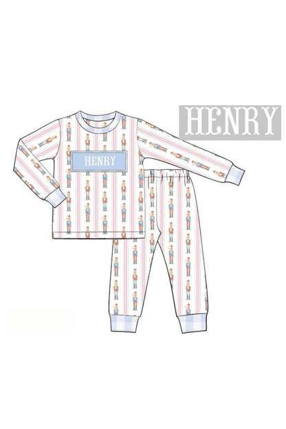 The Smocked Flamingo Apparel & Accessories Pre-Order Smocked Custom Name Blue Nutcracker Christmas Trimmings