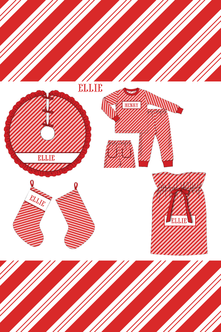 The Smocked Flamingo Apparel & Accessories Pre-Order Smocked Custom Name Candy Cane Plaid Trimmings