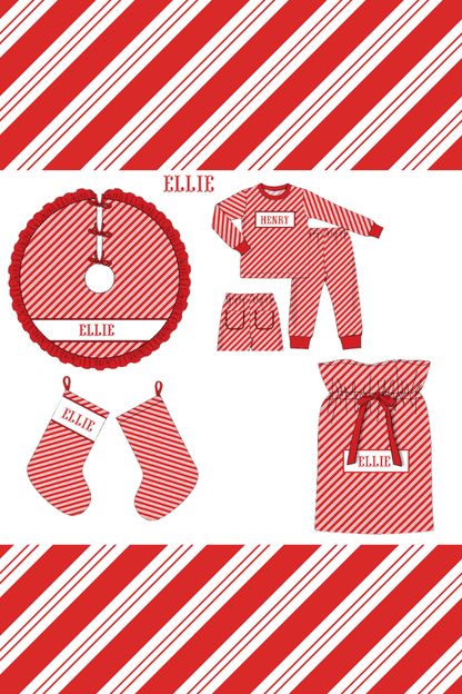 The Smocked Flamingo Apparel & Accessories Pre-Order Smocked Custom Name Candy Cane Plaid Trimmings