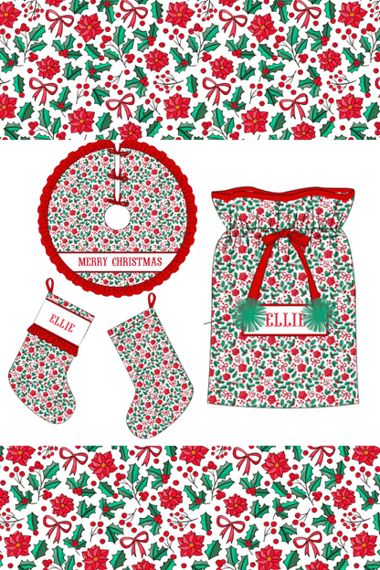 The Smocked Flamingo Apparel & Accessories Pre-Order Smocked Custom Name Christmas Holly Christmas Trimmings