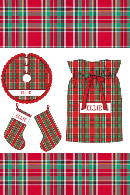 The Smocked Flamingo Apparel & Accessories Pre-Order Smocked Custom Name Christmas Tartan Plaid Trimmings