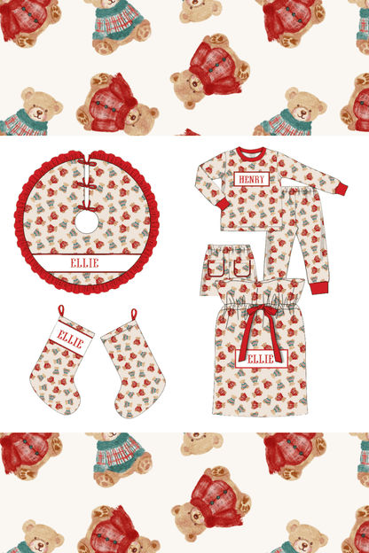 The Smocked Flamingo Apparel & Accessories Pre-Order Smocked Custom Name Christmas Teddy Bear Trimmings