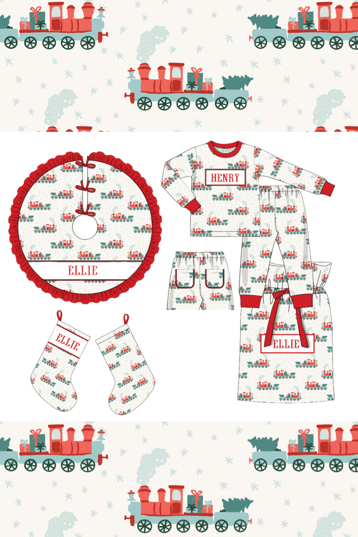 The Smocked Flamingo Apparel & Accessories Pre-Order Smocked Custom Name Holiday Train Trimmings