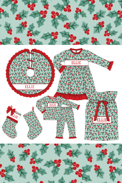 The Smocked Flamingo Apparel & Accessories Pre-Order Smocked Custom Name Holly Christmas Trimmings