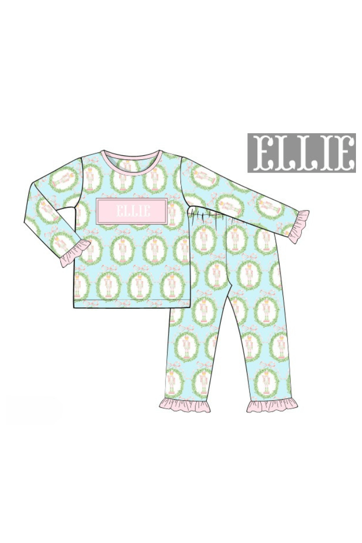 The Smocked Flamingo Apparel & Accessories Pre-Order Smocked Custom Name Mint Nutcracker Christmas Trimmings