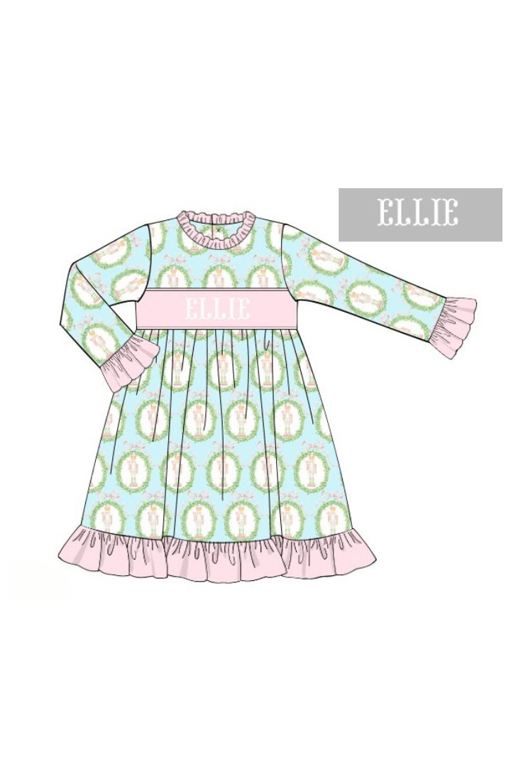 The Smocked Flamingo Apparel & Accessories Pre-Order Smocked Custom Name Mint Nutcracker Christmas Trimmings