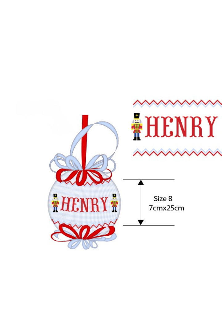 The Smocked Flamingo Apparel & Accessories Pre-Order Smocked Custom Name Nutcracker Blue and Red Ornament