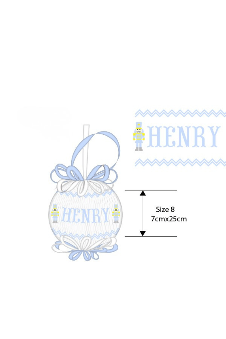 The Smocked Flamingo Apparel & Accessories Pre-Order Smocked Custom Name Nutcracker Blue and White Ornament