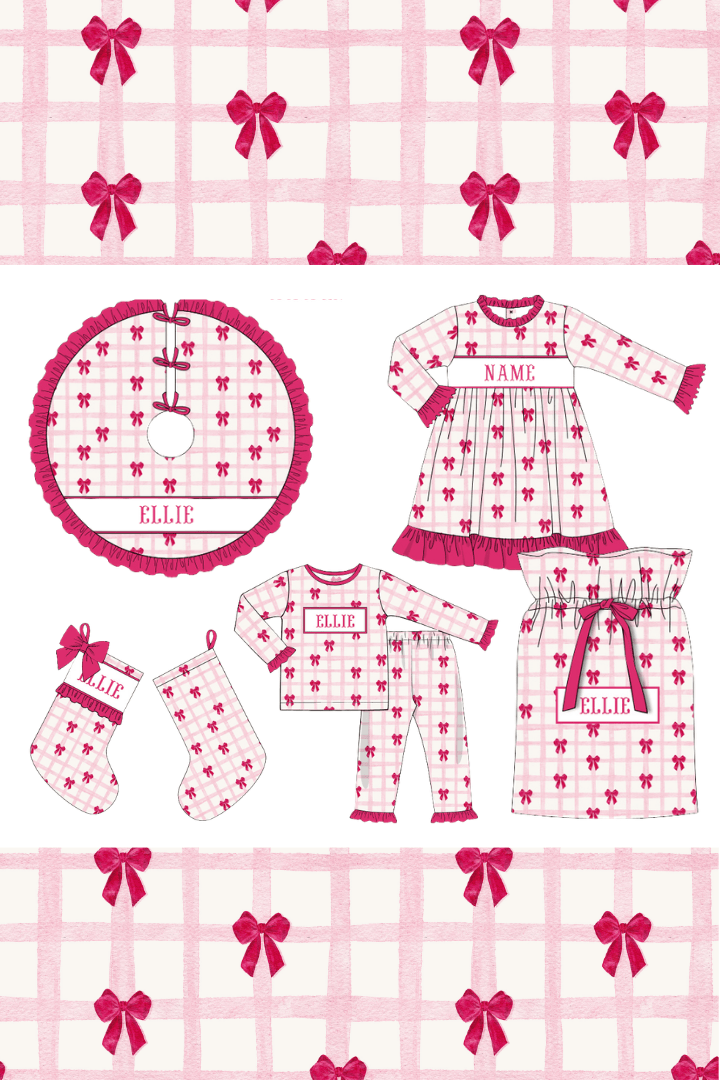 The Smocked Flamingo Apparel & Accessories Pre-Order Smocked Custom Name Pink Bow Trimmings